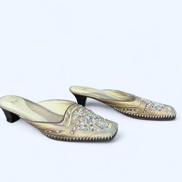 Vintage LifeStride Gold Rhinestone Mules – Y2K Boho Indie Heels Slip-On Size 9 - Picture 4 of 6